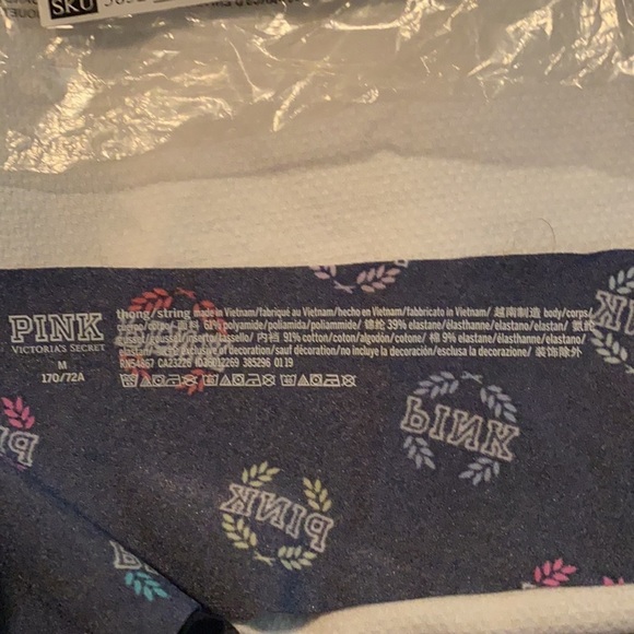 PINK VS Thong / String Panty Blue with PINK Emblems Medium NWT - Picture 6 of 6